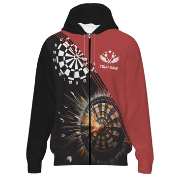 Darts Hoodie met Zipper en Zwart-Rode Dartprint S2721