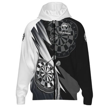 Zwart-Witte Darts Hoodie met Rits O5645