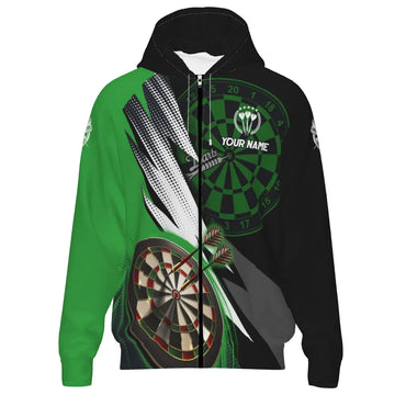 Groene en Zwarte Darts Hoodie met Rits S608