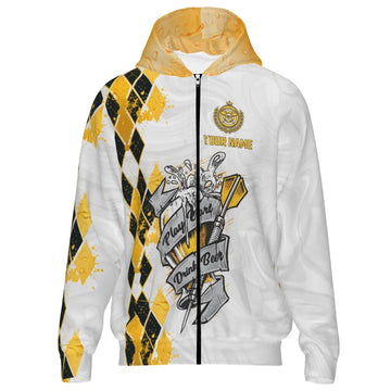 Darts Zipper Hoodie "Gooi Darts, Drink Bier" met Ruitpatroon S49