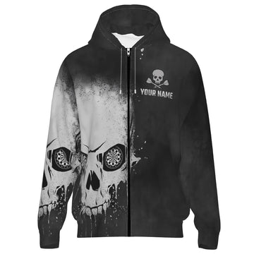 Zwarte en Witte Darts Hoodie met Rookachtige Skulldesign S589