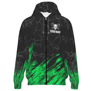 Groene/Zwarte Skull Darts Hoodie met Rits t6853