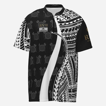 Heren Tribal Darts Shirt met 1/4 Rits in Zwart en Wit - KH76342