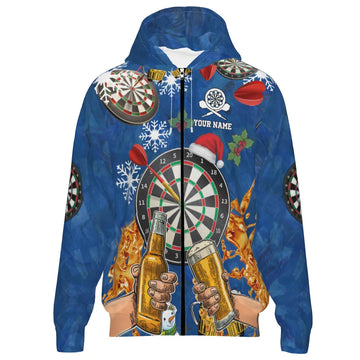 Darts Hoodie met Rits - Kerst met Darts en Bier A617