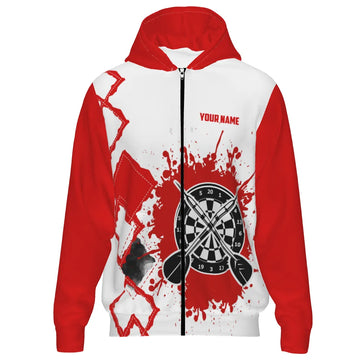 Darts Hoodie met Rits - Rood en Wit R489