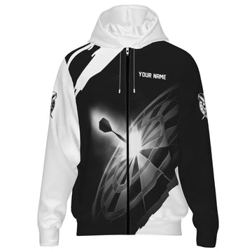 Zwart-Witte Darts Hoodie met Rits L1395