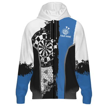 Zwarte en Blauwe Grunge Dart Hoodie met Rits T1216