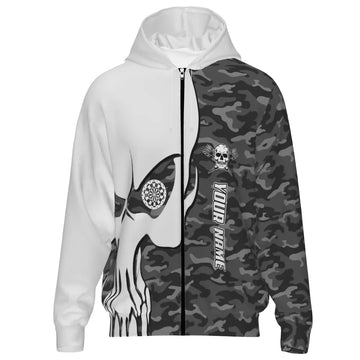 Skull Darts Hoodie met Rits in Grijs Camouflage M636