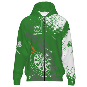 Retro Groene en Witte Patroon, Dart Rits Hoodie A103