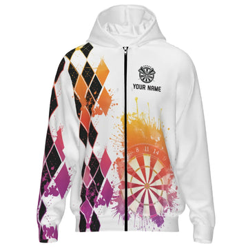 Darts Zipper Hoodie met Levendig Waterverf Ruitpatroon - A370