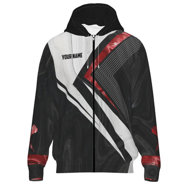 Darts Hoodie met Rits in Rood en Wit G258