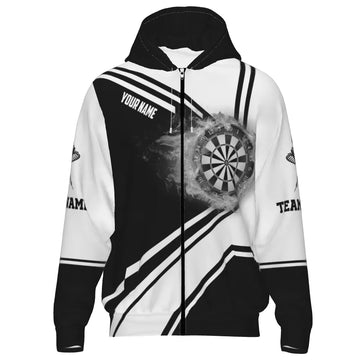 Dart Zipper Hoodie Zwart-Wit Vlammen H7289