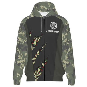 Groene Camouflage Darts Hoodie met Rits - C582