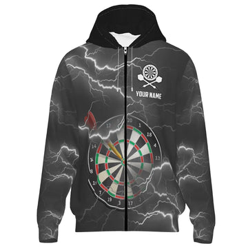 Zwarte en Grijze Darts Hoodie met Bliksem en Donder N47