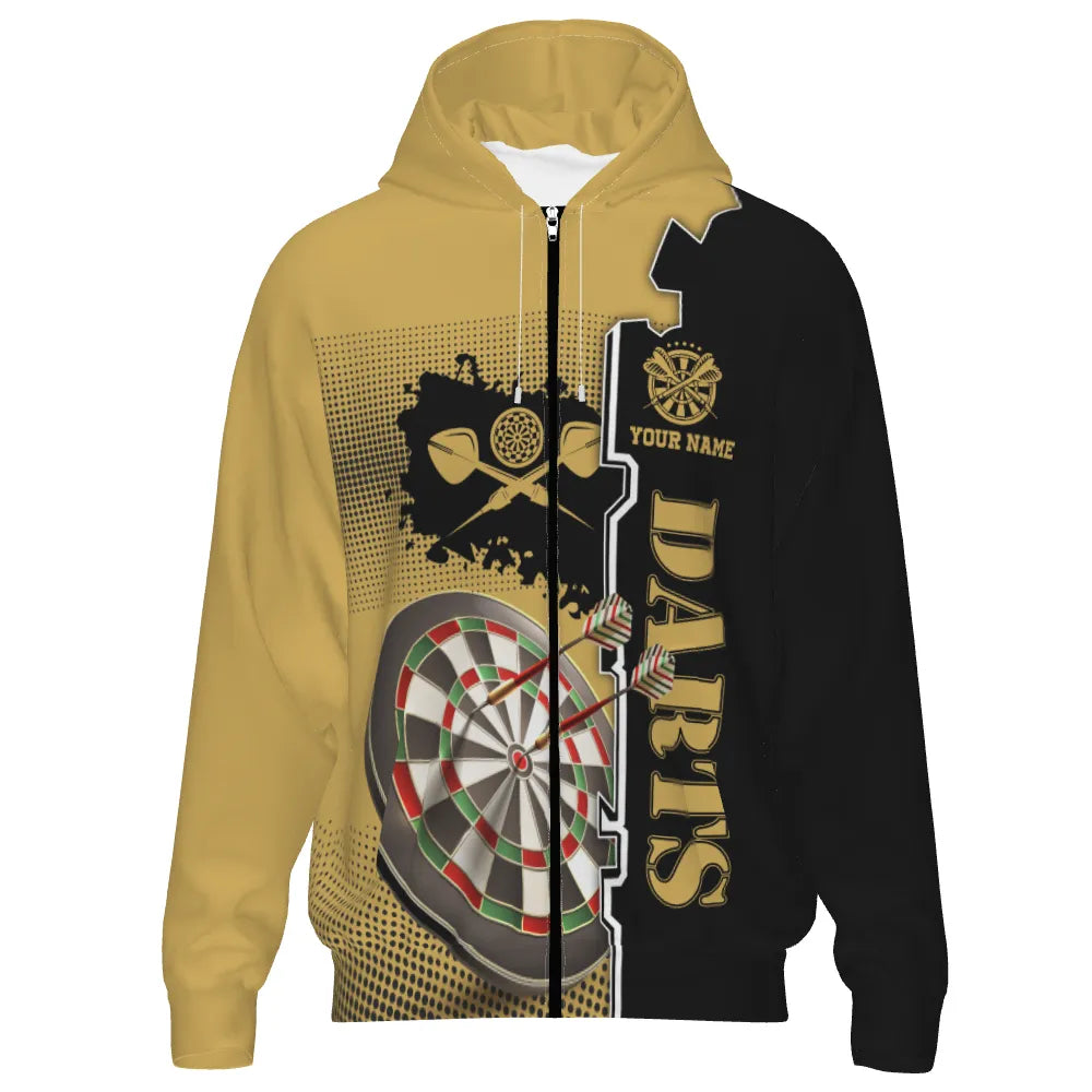 Geel en Zwart Heren Darts Hoodie met Rits C677