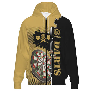 Geel en Zwart Heren Darts Hoodie met Rits C677