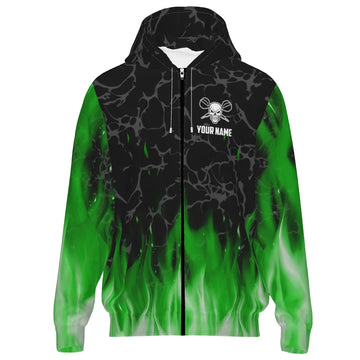 Groene Vlam Skulls Darts Hoodie met Rits L1423