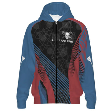 Darts Hoodie met Rits in Blauw en Rood met Skull Design Z305