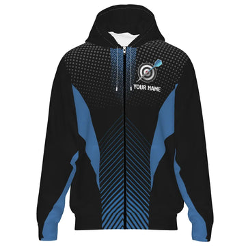 Dart Zipper Hoodie - Zwart en Blauw Geometrisch Ontwerp - G742