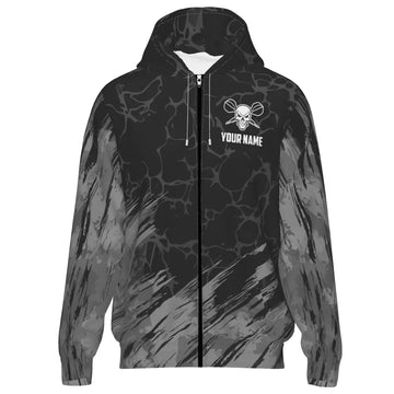 Dart Hoodie met Doodskopdesign - Grijs-Zwart F917