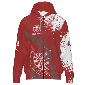 Dart Zipper Hoodie - Retro Rood-Wit Patroon B987