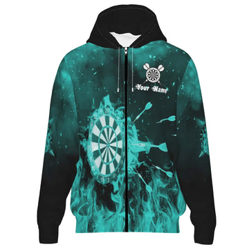 Turquoise Vuurvlam Dart Hoodie met Rits L1379