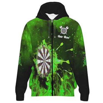 Groene Vuurvlammen Darts Hoodie met Rits L909 Q861