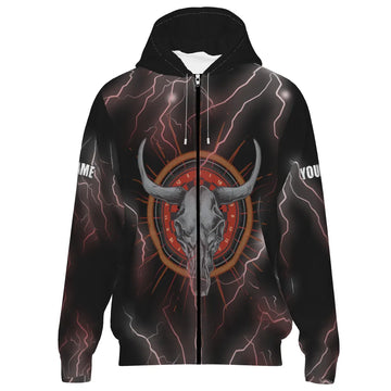 Darts Bliksem, Donder, Stier Skul - Rode Rits Hoodie I15