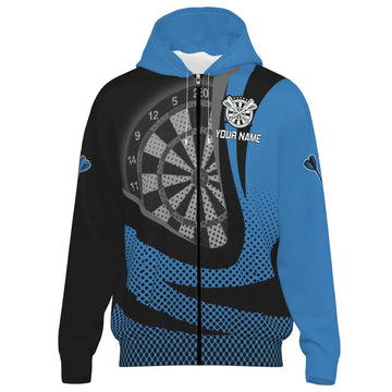 Blauwe en Zwarte Darts Hoodie met Rits x189