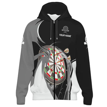 Grijze-Zwarte Darts Rits Hoodie - e5637