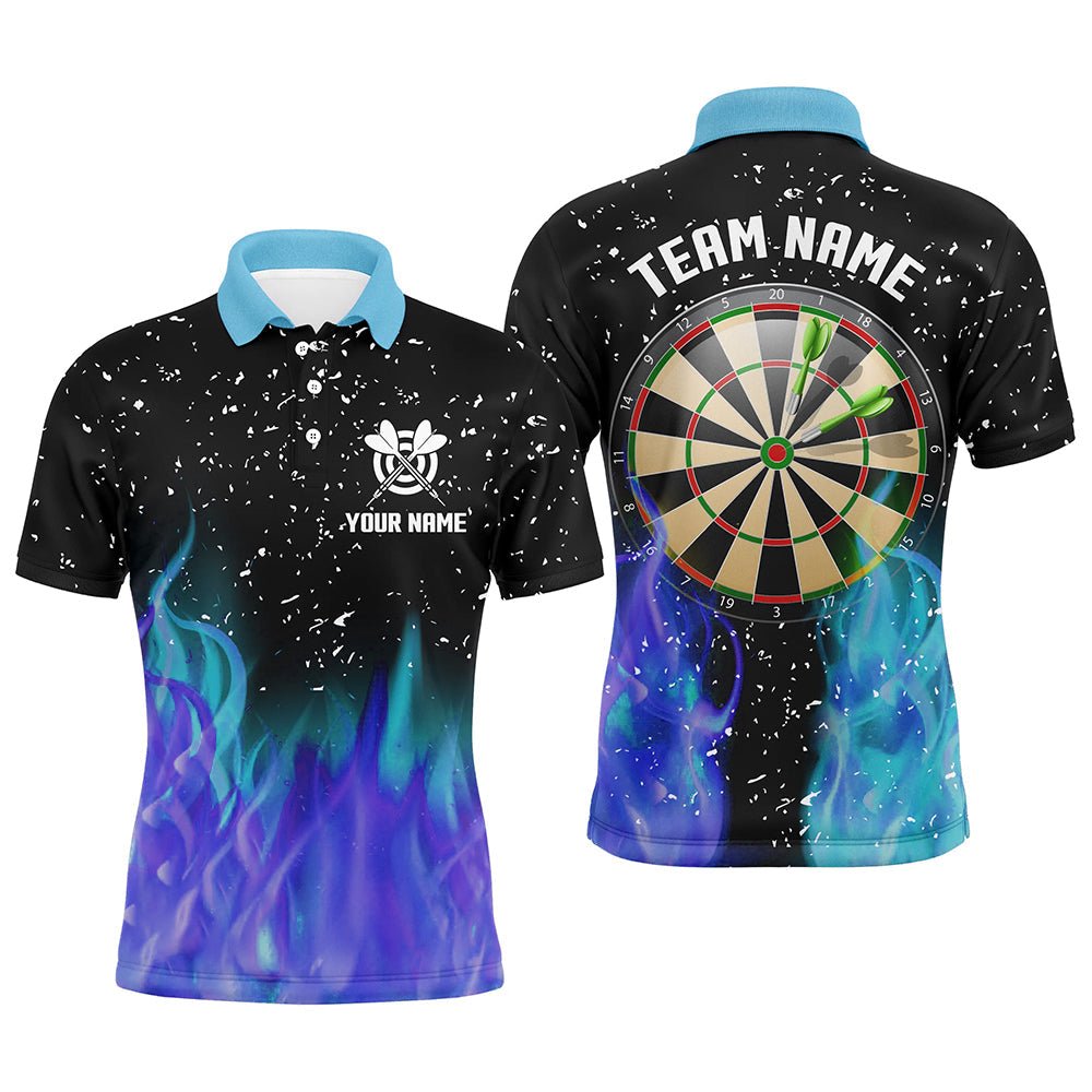 Heren Polo Shirt met 3D Vuur Dartbord in Blauw en Paars T1212