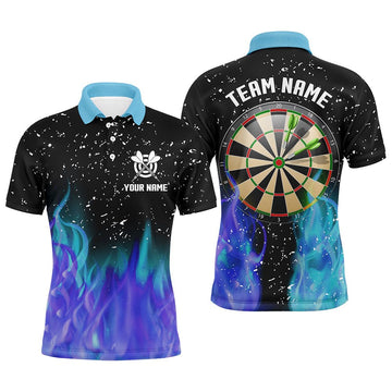 Heren Polo Shirt met 3D Vuur Dartbord in Blauw en Paars T1212