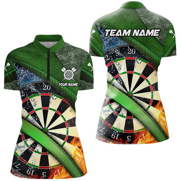 Dames 3D Dartbord Vuur Water Darts Kwart-Ritssluiting Shirts T1247