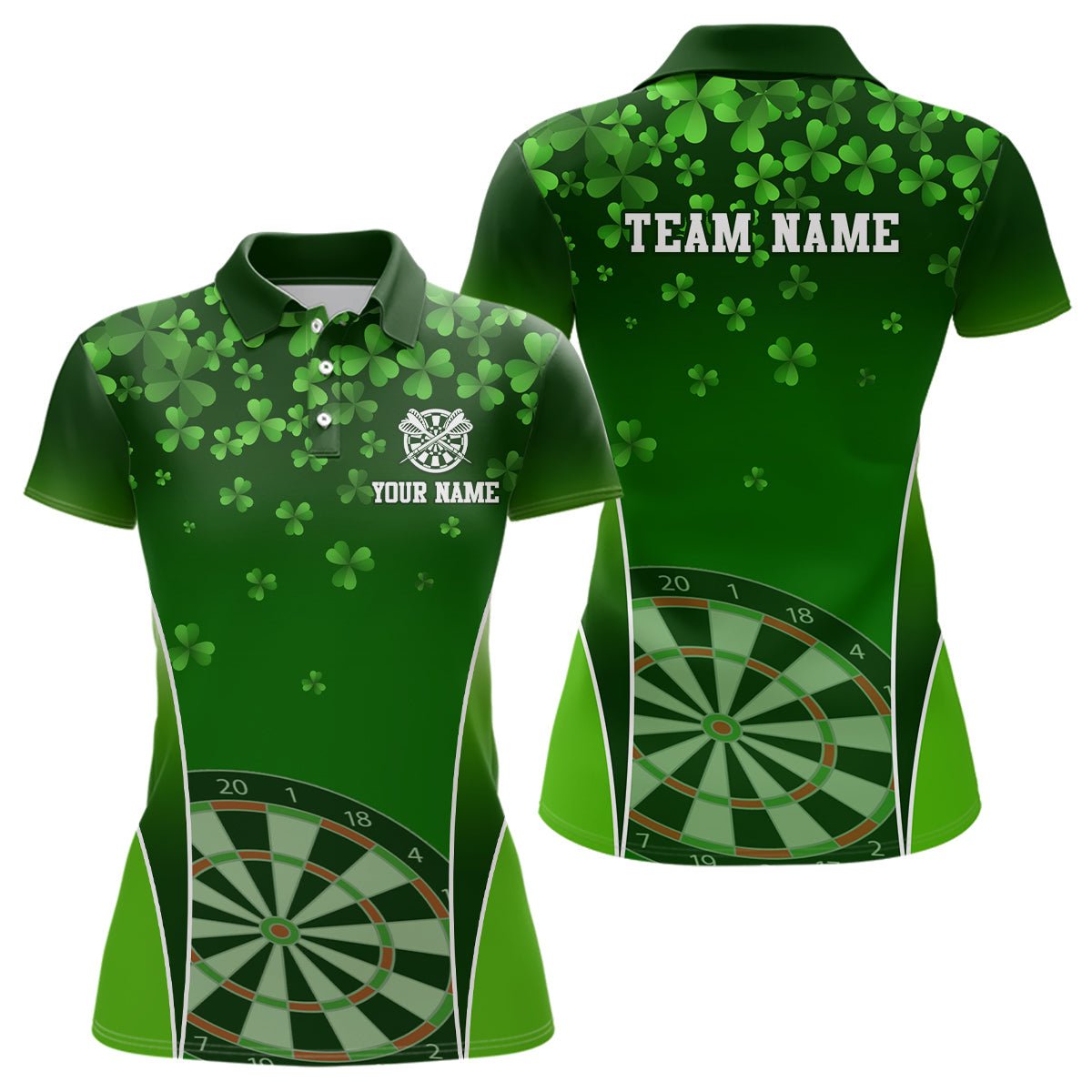 Dames 3D Groene Klavertje Vier St. Patrick's Day Darts Poloshirt L1347
