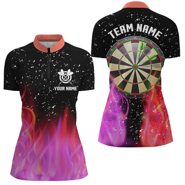 Dames Kwartrits T-shirt met Vlammen in Rood en Roze - T1213