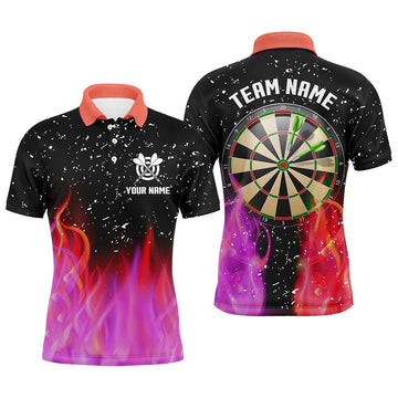 Heren 3D Vuur Darts Poloshirt in Rood en Roze T1213