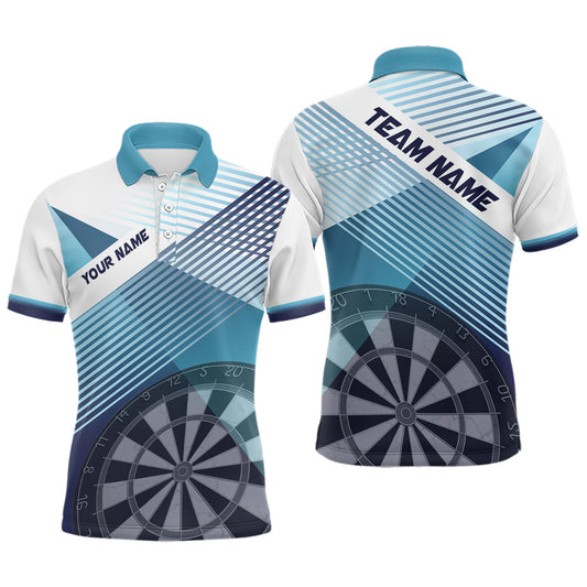 Personalized White Blue Silhouette Mens Dart Polo Shirts - Cool Dart Jerseys L0823