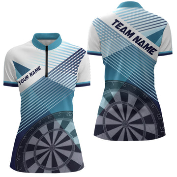 Silhouette White Blue Womens Dart Quarter Zip Shirt - Personalized Cool Women Dart Jerseys L0823