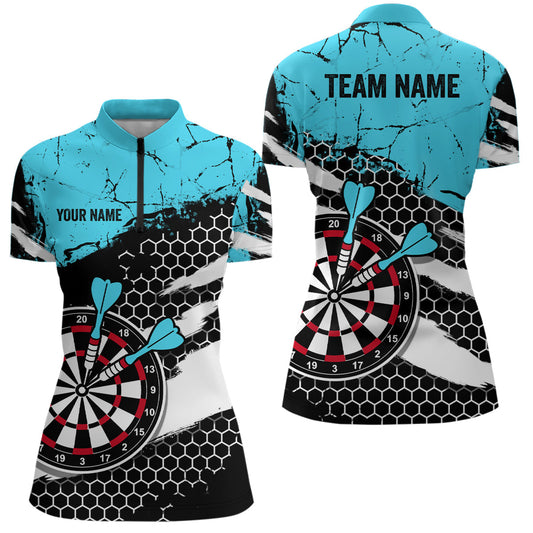 Blue Grunge Hive Pattern Darts Quarter-Zip Shirts | Women's Dart Apparel | Custom Dart Team Jerseys V1112