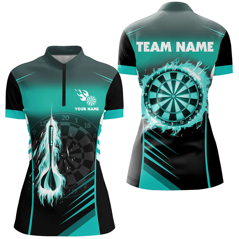 Women's Turquoise Flame Dart Quarter-Zip Shirt T1407