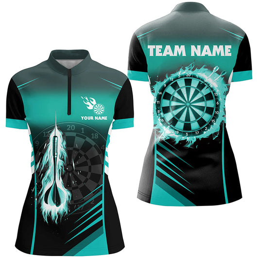 Women's Turquoise Flame Dart Quarter-Zip Shirt T1407