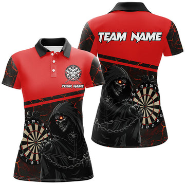 Op maat gemaakte Rode Darts Polo & Quarter-Zip Shirts voor Dames - Doodskelletenthema T1983