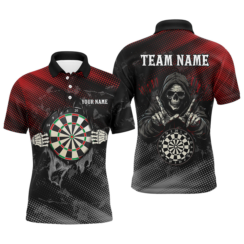 Rood & Zwart Skelet Darts T-shirt voor Mannen T1987
