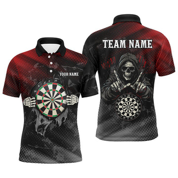 Rood & Zwart Skelet Darts T-shirt voor Mannen T1987