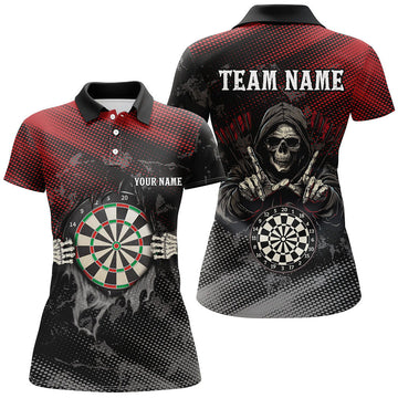 Dames T-shirt met Persoonlijkheid: Rood & Zwart Skull Darts T1987