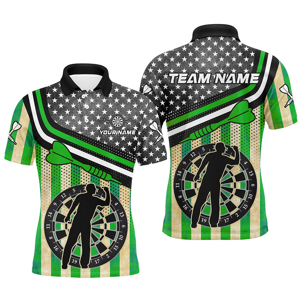 Heren T-shirt met Retro Amerikaanse Vlag en Darts - Groen T1993