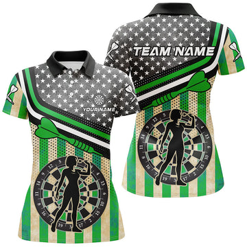 Dames Retro Darts T-shirt met Groene Amerikaanse Vlag T1993