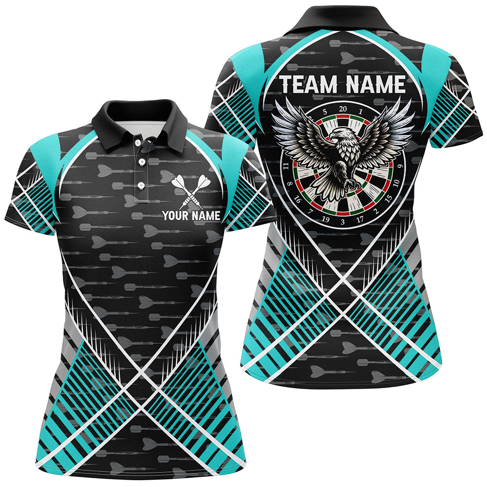 Darts Dames Polo & Quarter-Zip Shirt met Arendpatroon - Turquoise T2204