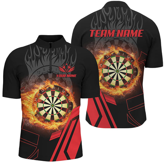 Men's 3D Flame Dartboard Quarter-Zip Shirt - Red Custom Gift for Dart Players T1276