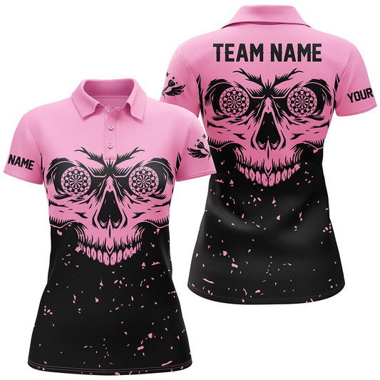 Grunge Pink Black Skull Darts Women Polo & Quarter-Zip Shirts - Team League Darts Shirts T1887